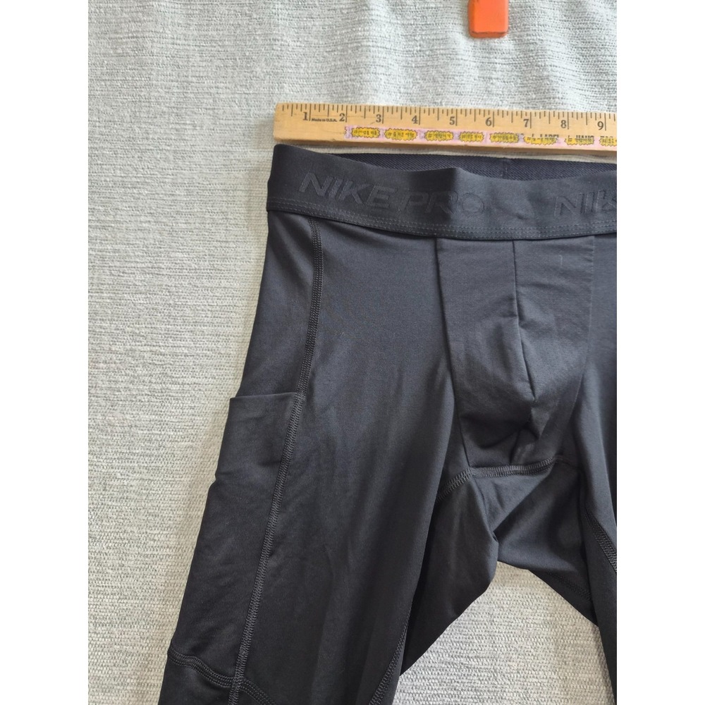 Nike Pro Dri Fit Pants Mens Small Black Tight Fit Swoosh Logo Stretch Training - Picture 2 of 13